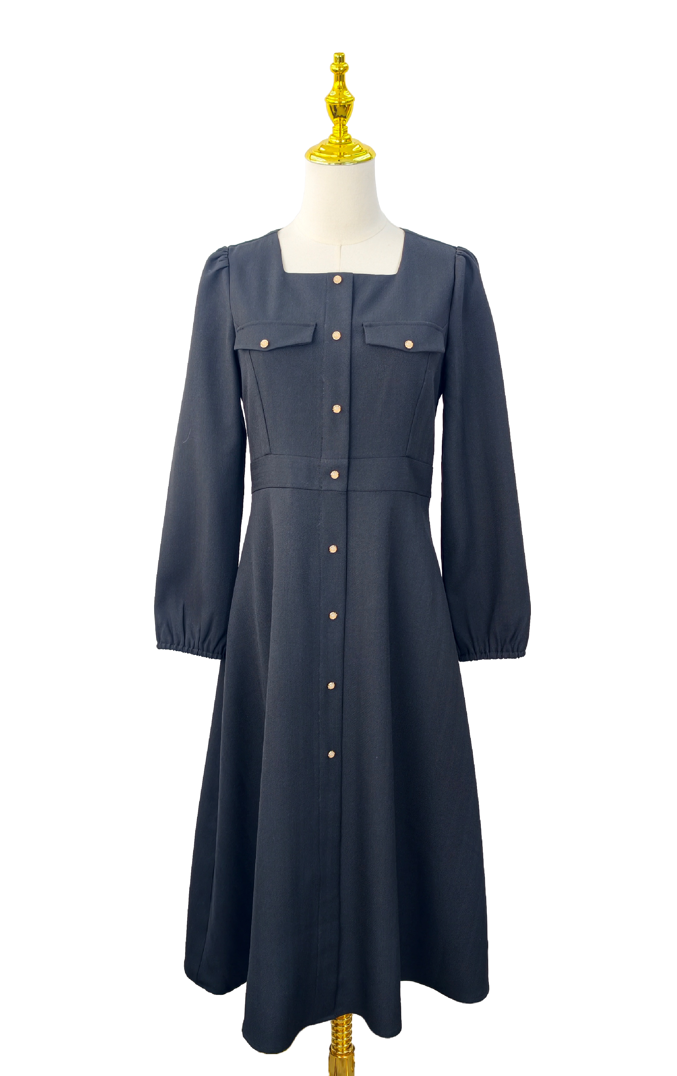 方領鈕釦連身裙 OP0576