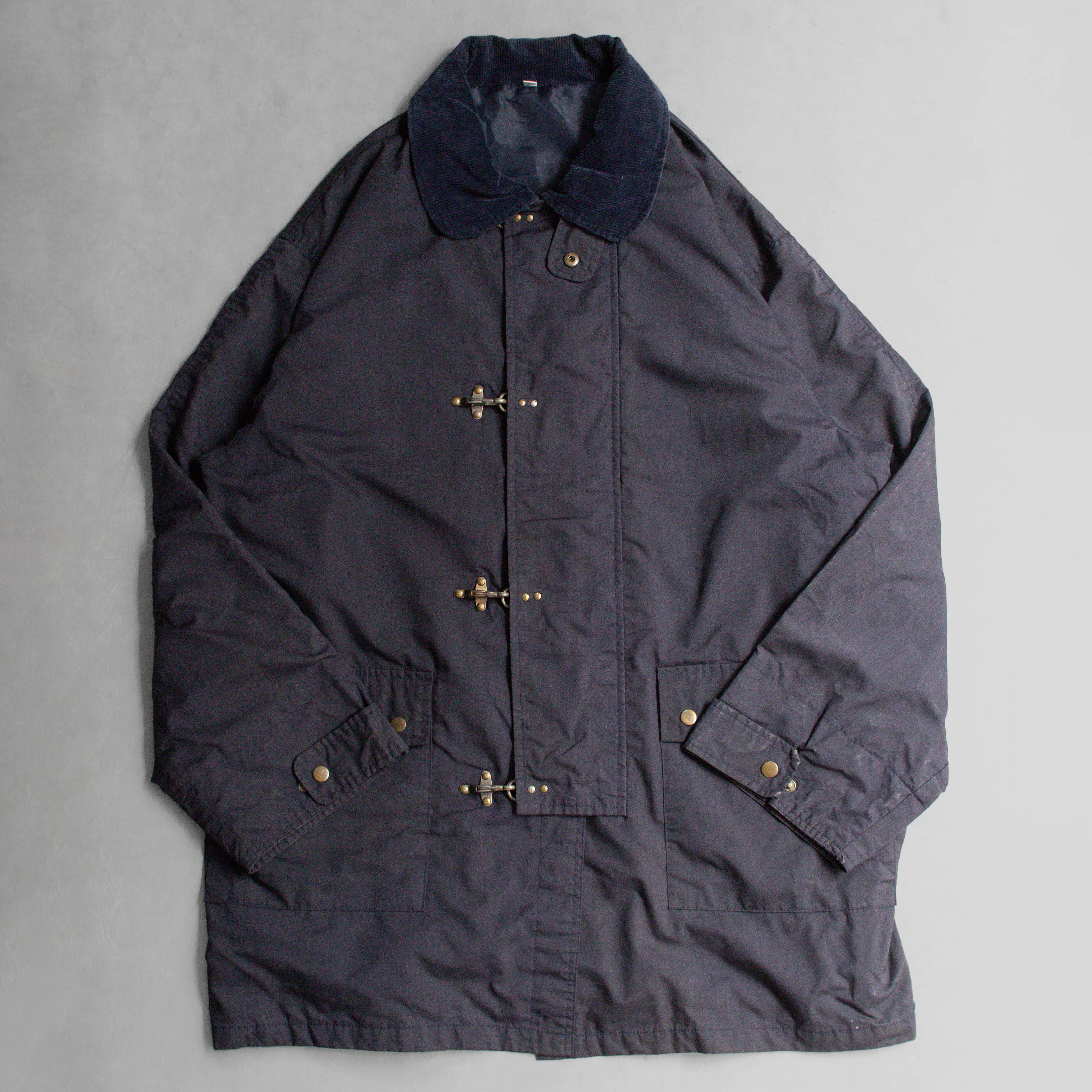 VINTAGE FIREMAN HOOK JACKET 義大利 深藍 燈芯絨 消防扣 鉤扣 短大衣 外套