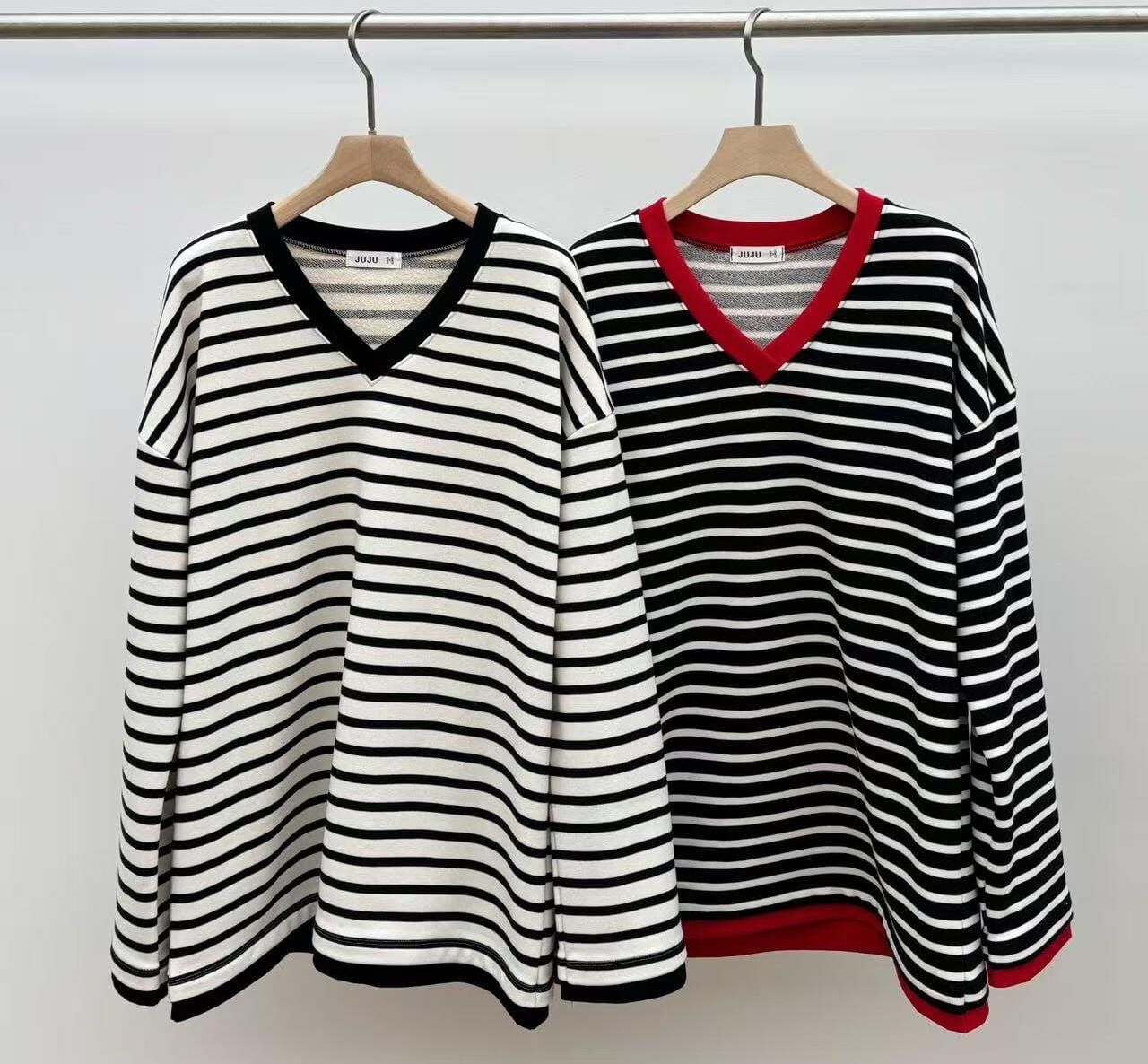 JU5331 拼色條紋休閒上衣 *特價*