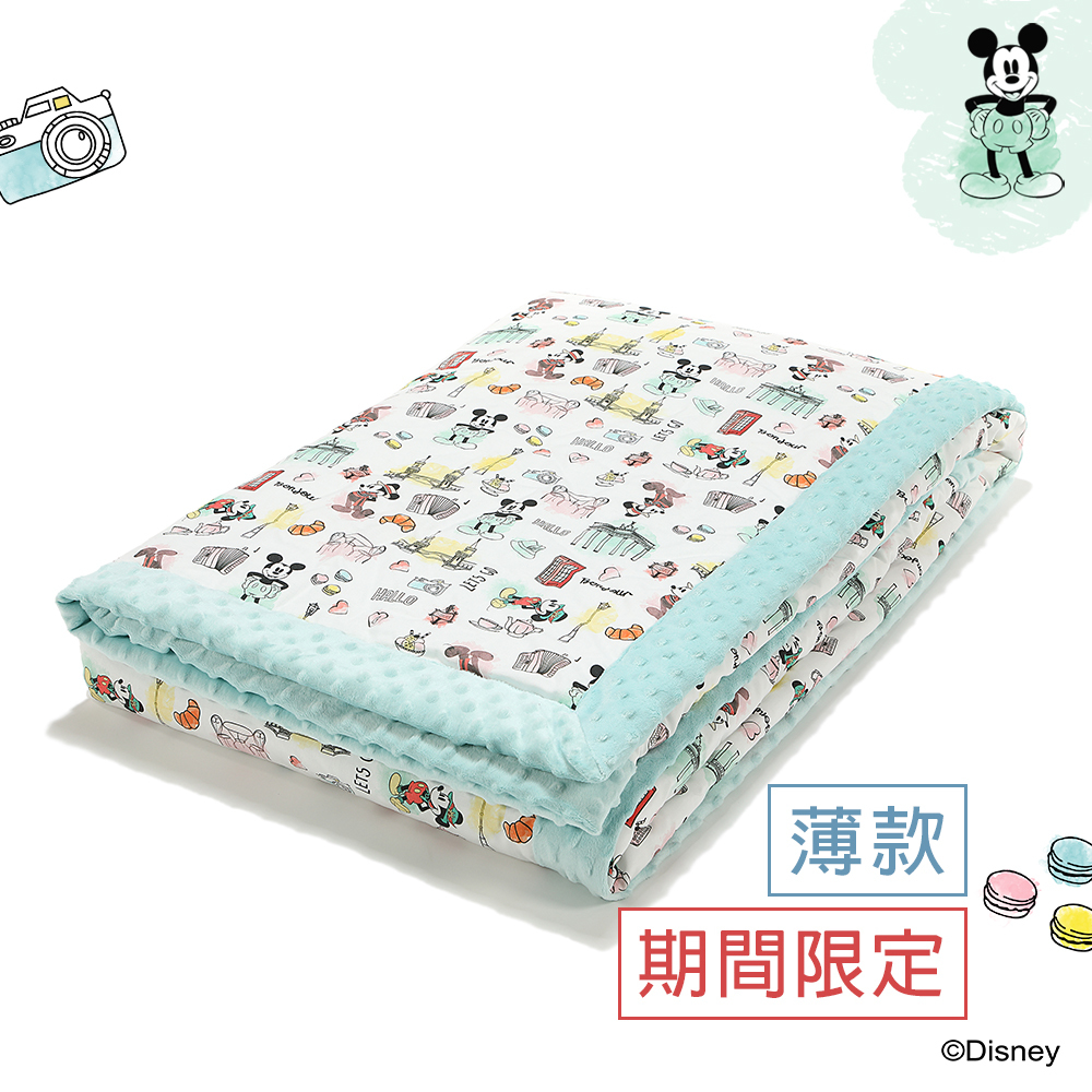 La Millou波蘭 單面巧柔豆豆毯大人款(140x220cm)｜米奇系列_嚮旅行篇｜粉嫩薄荷綠