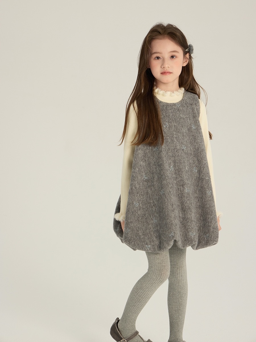 甜美蝴蝶結花苞洋裝/米白色內搭上衣