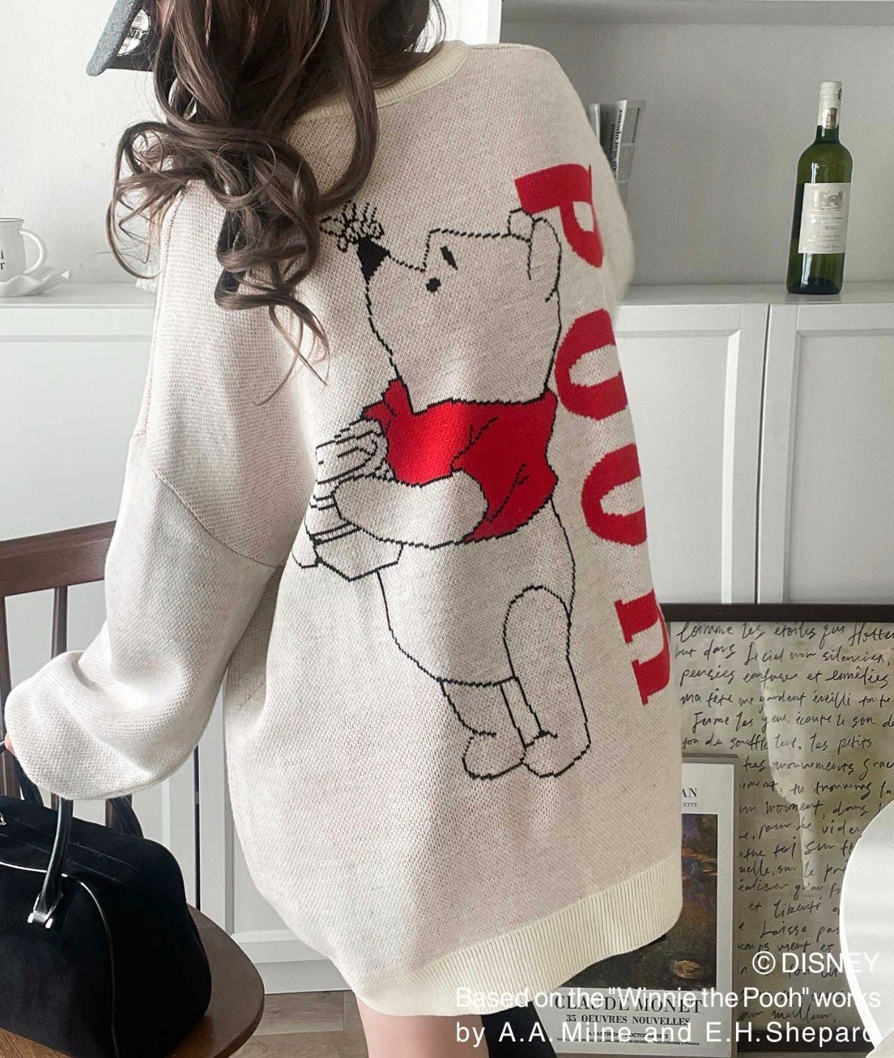 【預購】JN122904 classicalelf 迪士尼「小熊維尼」背面提花超大針織上衣