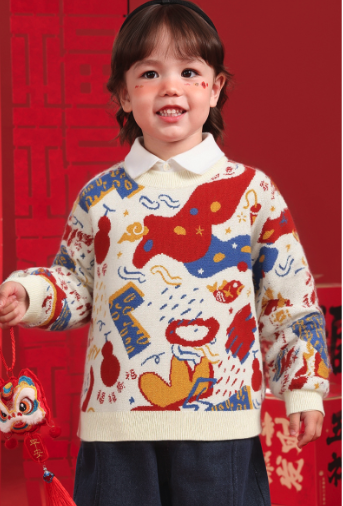 新年塗鴉提花針織毛衣(90-140)