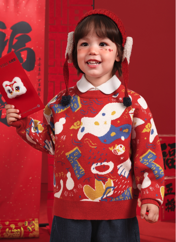 新年塗鴉提花針織毛衣(90-140)