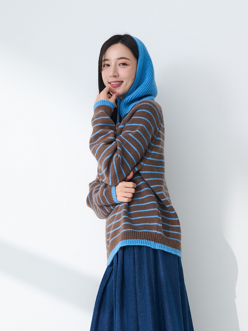 溫暖搖粒背心連帽毛衣A字牛仔裙組合