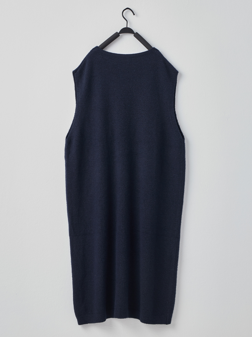 素色慵懶開釦設計口袋長版針織背心洋裝