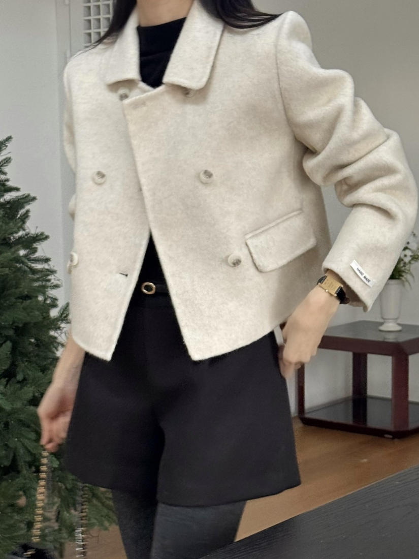 [現貨] Geraldine Double-Breasted Wool Cropped Jacket [ 灰棕色 / Free ]