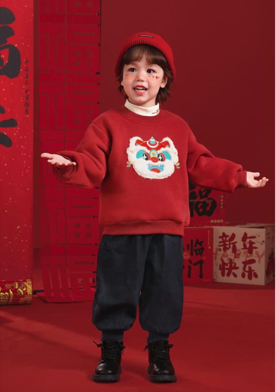 精緻瑞獸貼布加絨大學T(90-140)