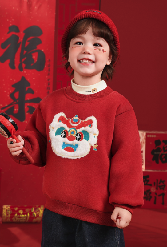 精緻瑞獸貼布加絨大學T(90-140)