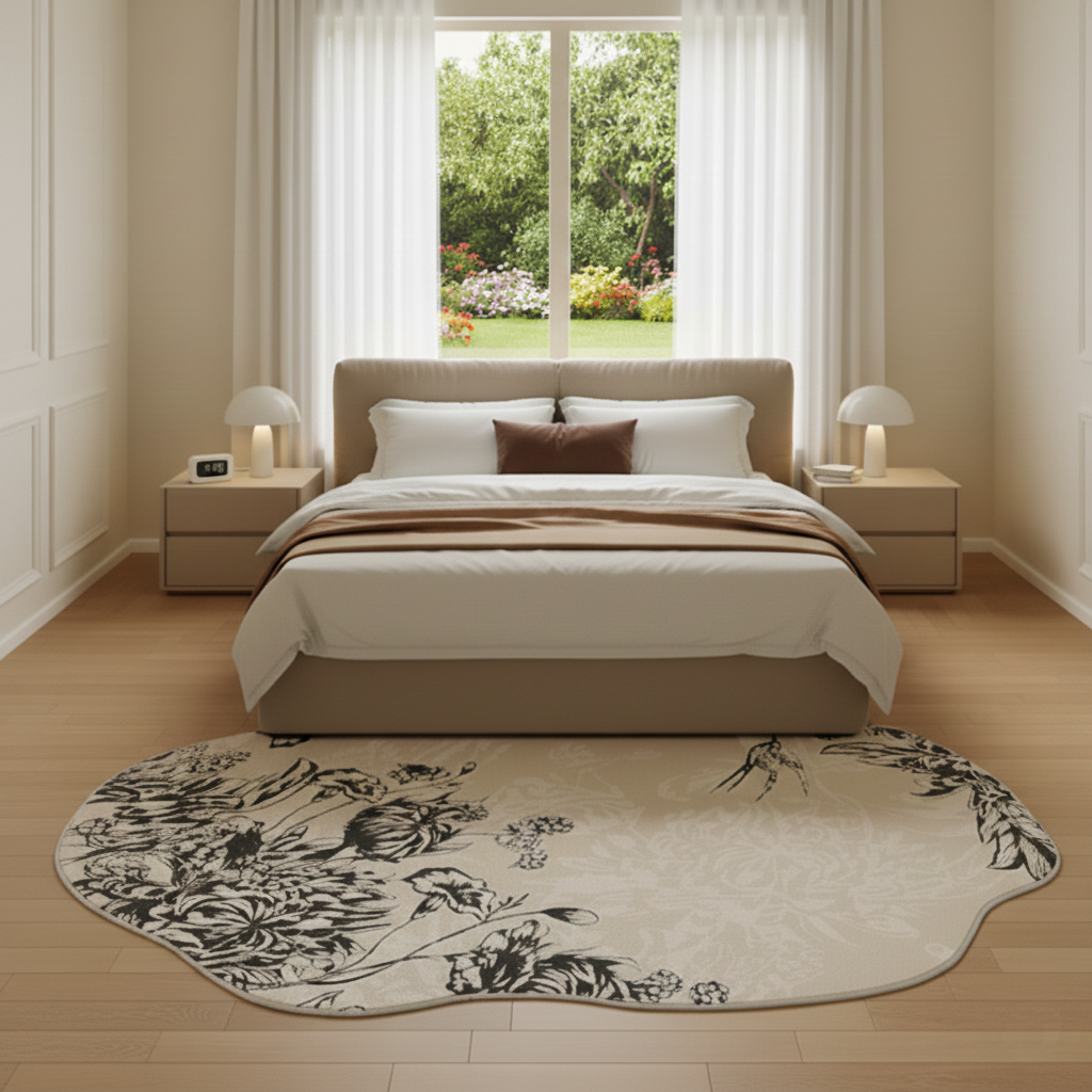 復古花藝不規則圓絨地毯