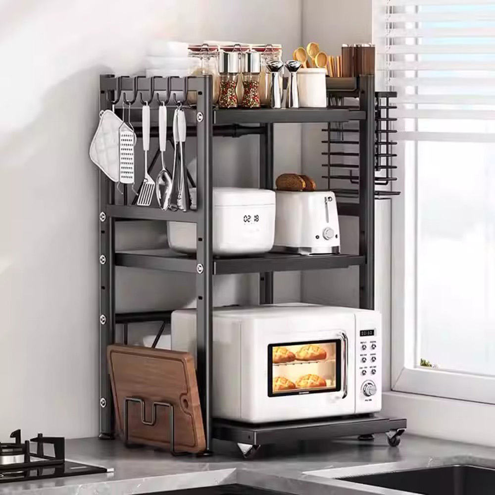 【AOTTO】升級可伸縮調節廚房微波爐置物架-雙層KC-003