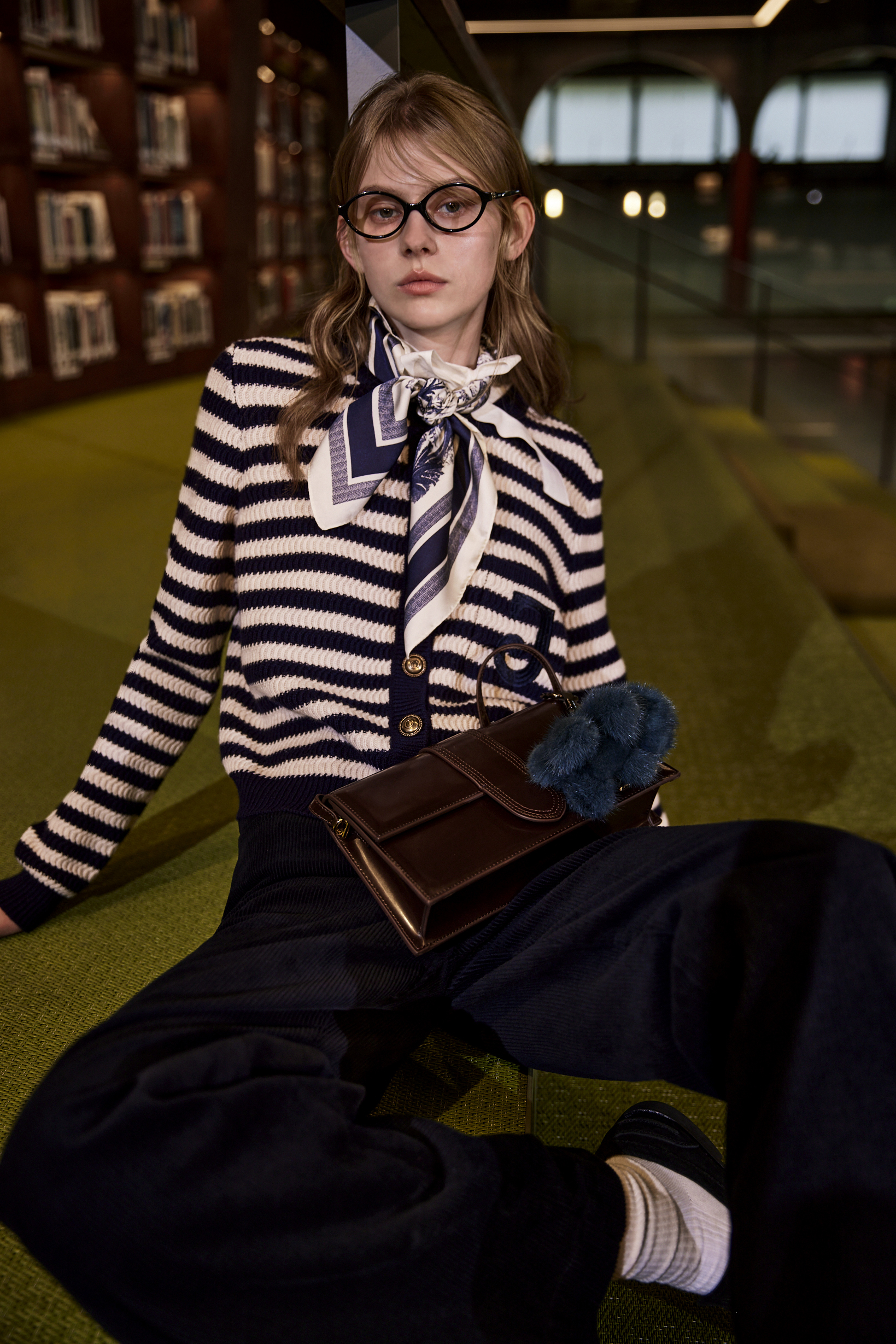 BE15262D1  午夜航海復古法式條紋針織外套 ( 2色 / 附領結 )