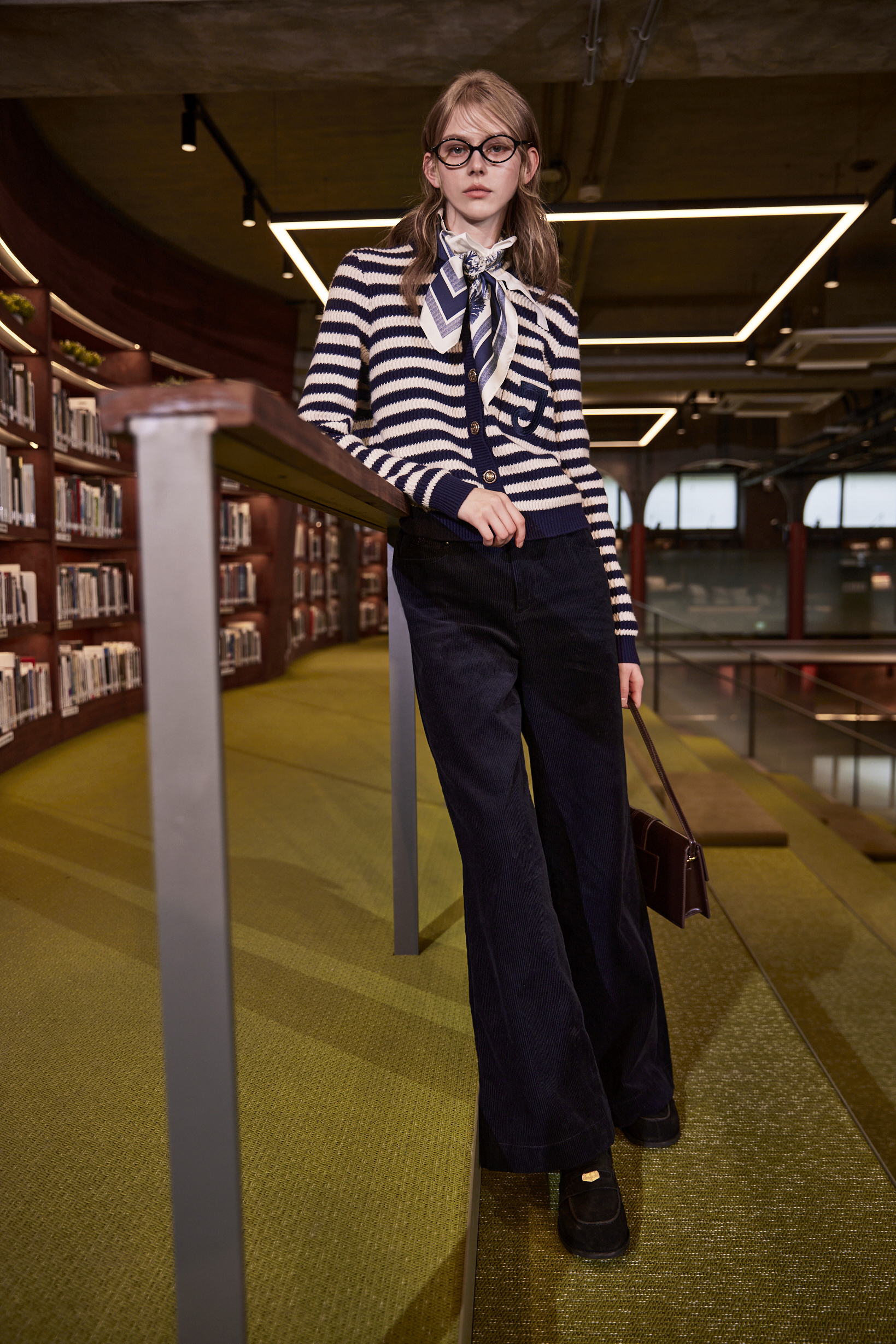 BE15262D1  午夜航海復古法式條紋針織外套 ( 2色 / 附領結 )