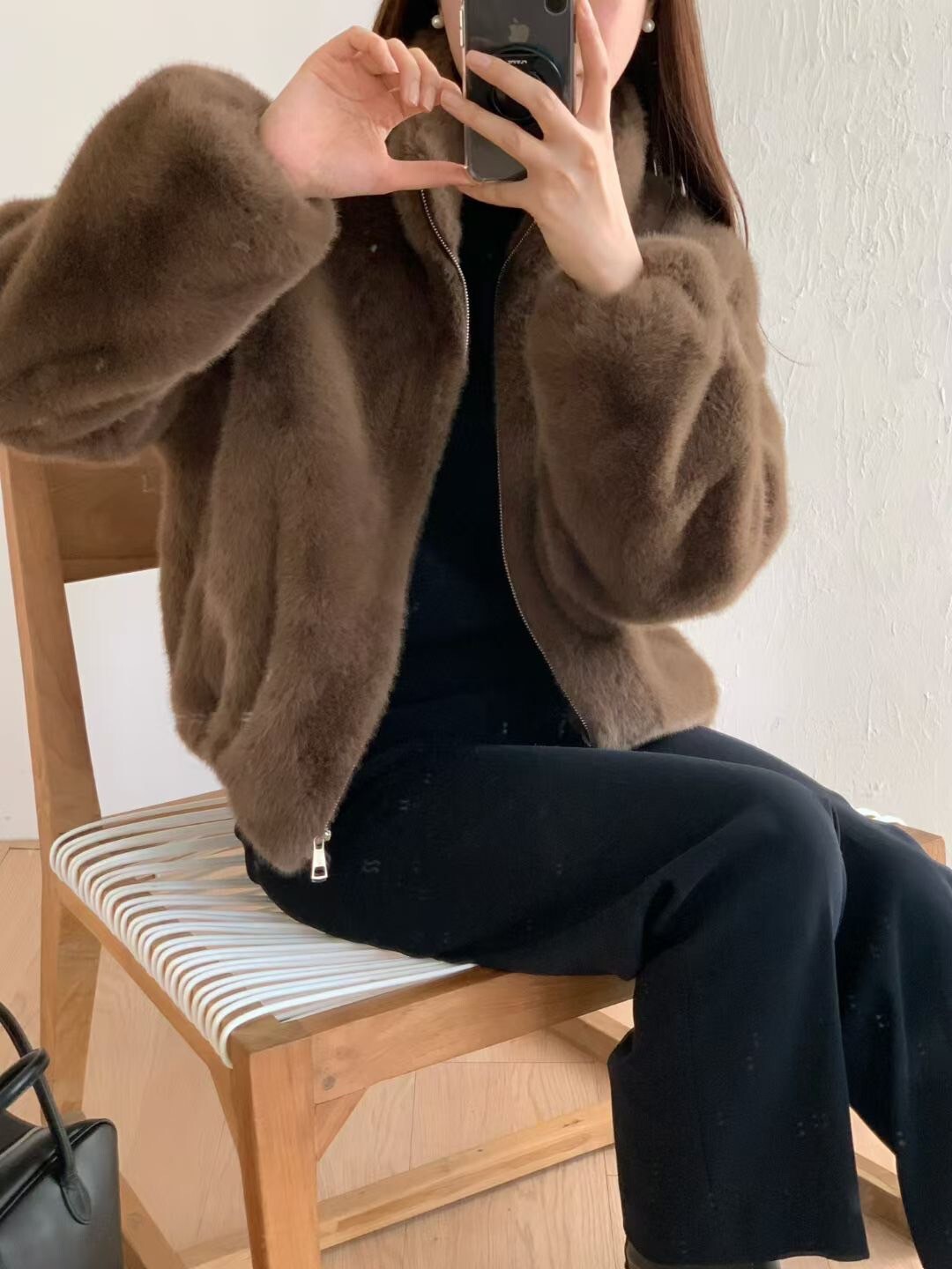 立領拉鍊造型縮腰毛絨絨皮草外套 / 3色