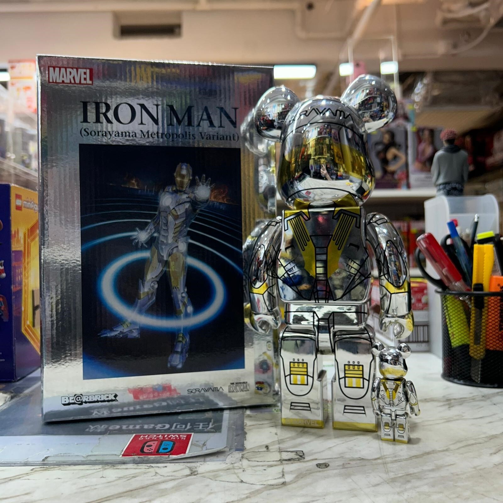 Medicom Toy Be@rbrick Iron Man (Sorayama Metropolis Variant) Silver 100% & 400% (開封品,介意者請勿下單,不設退換)
