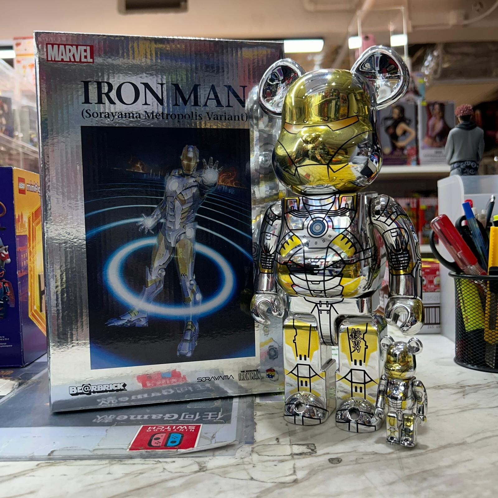 Medicom Toy Be@rbrick Iron Man (Sorayama Metropolis Variant) Silver 100% & 400% (開封品,介意者請勿下單,不設退換)