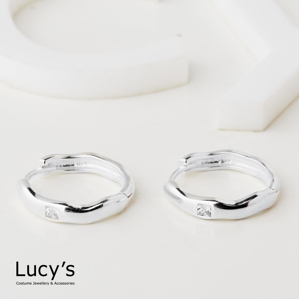 925純銀 波紋方塊 易扣耳環 (119666)