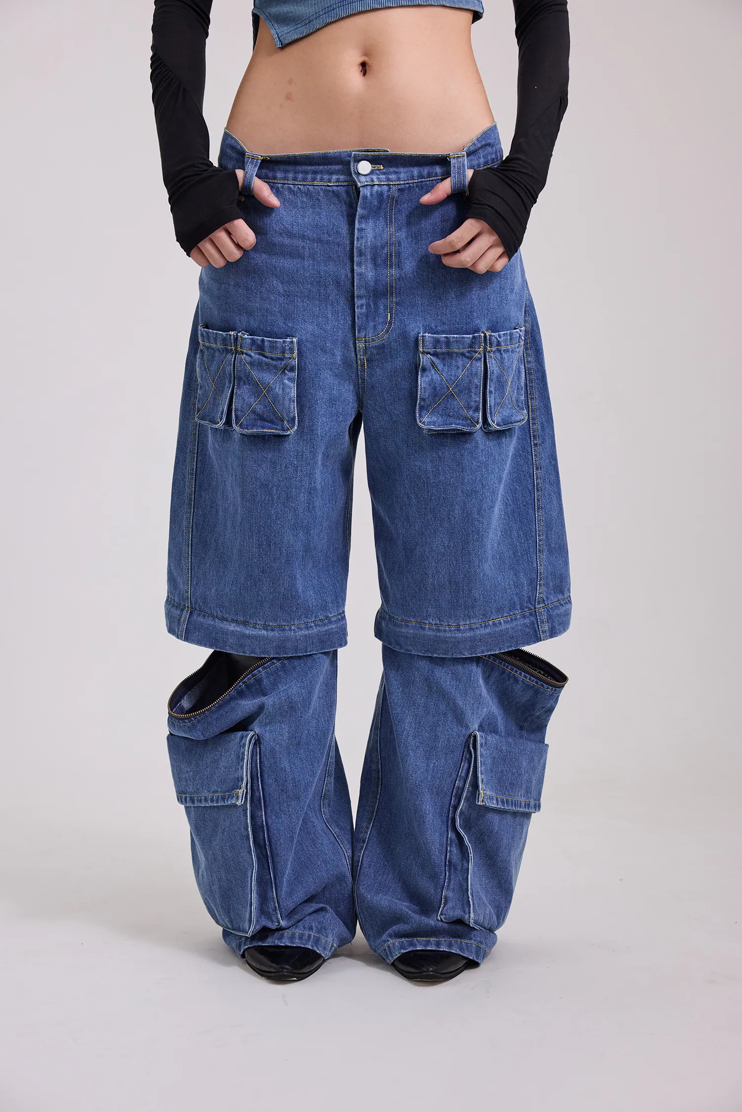 【車庫服飾】SILVER NINE RELIC-004：可拆式兩穿cargo水洗丹寧褲(男女款)