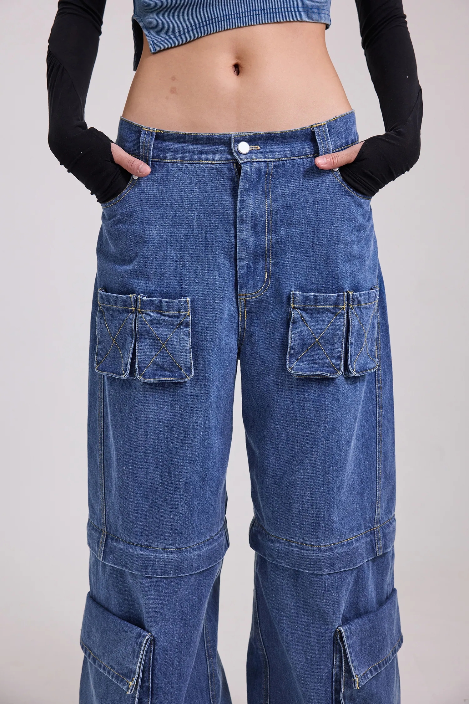 【車庫服飾】SILVER NINE RELIC-004：可拆式兩穿cargo水洗丹寧褲(男女款)