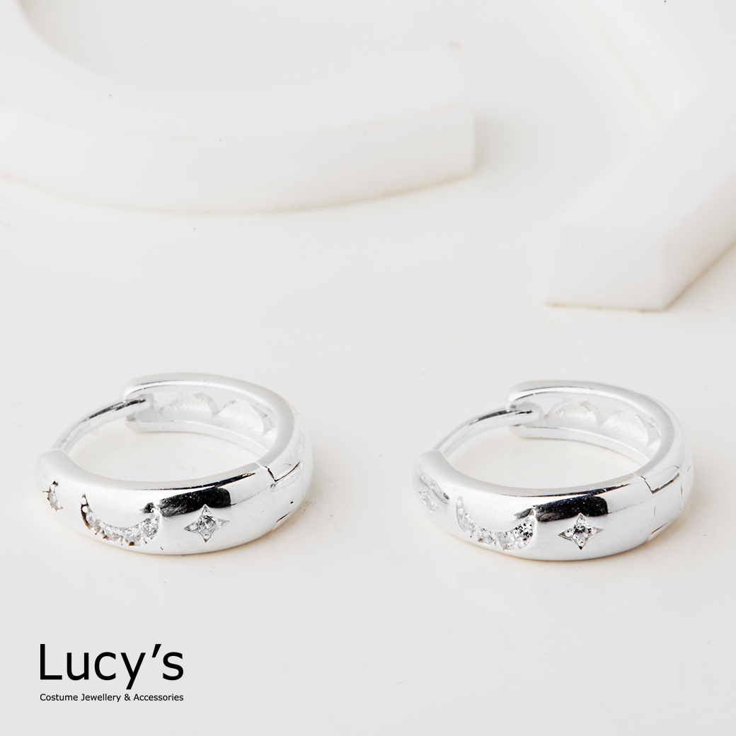 925純銀 閃耀月空 易扣耳環 (123465)