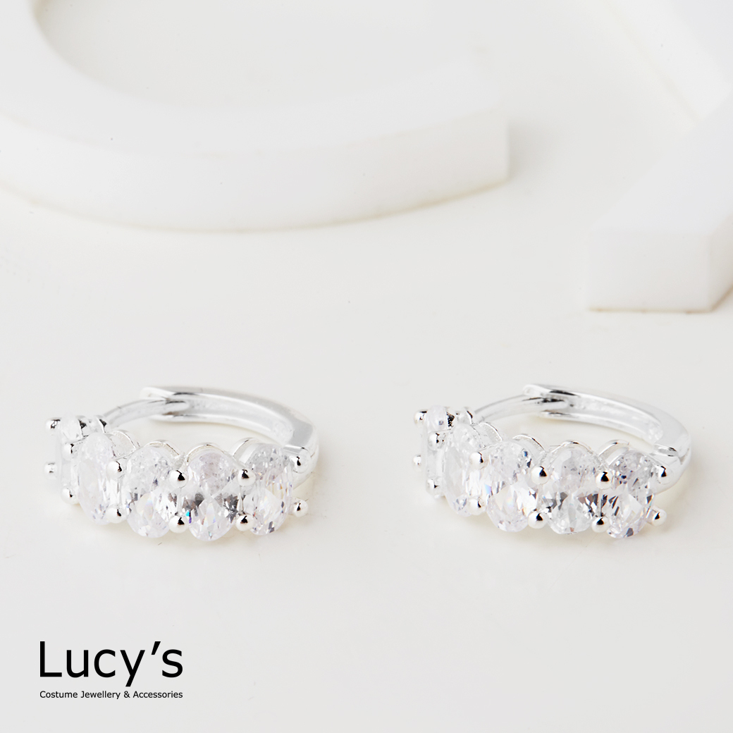 925純銀 晶瑩鋯石 易扣耳環 (115676)