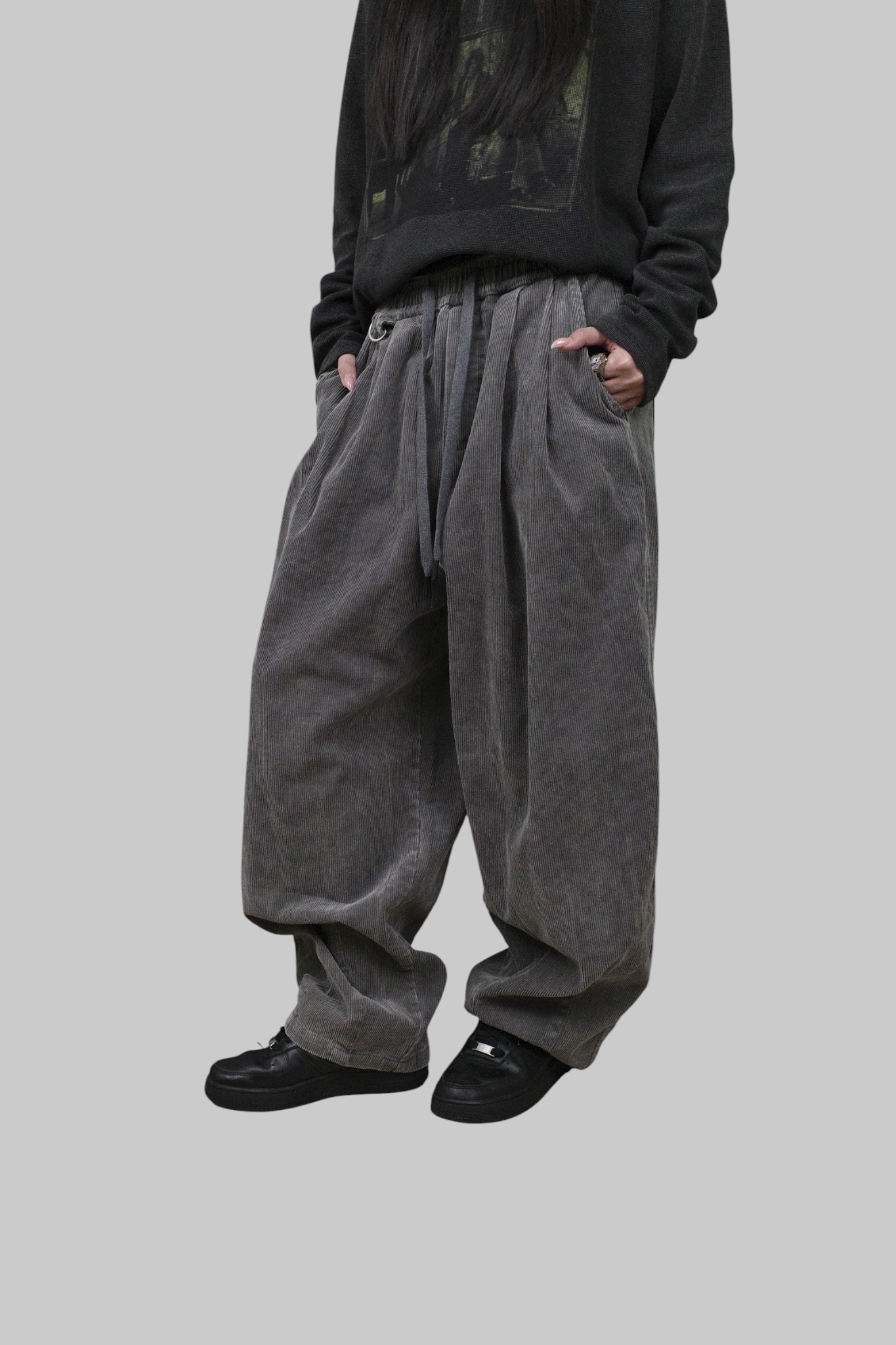 『Always_Good』水洗 燈芯絨 彈性腰圍 闊腿 長褲