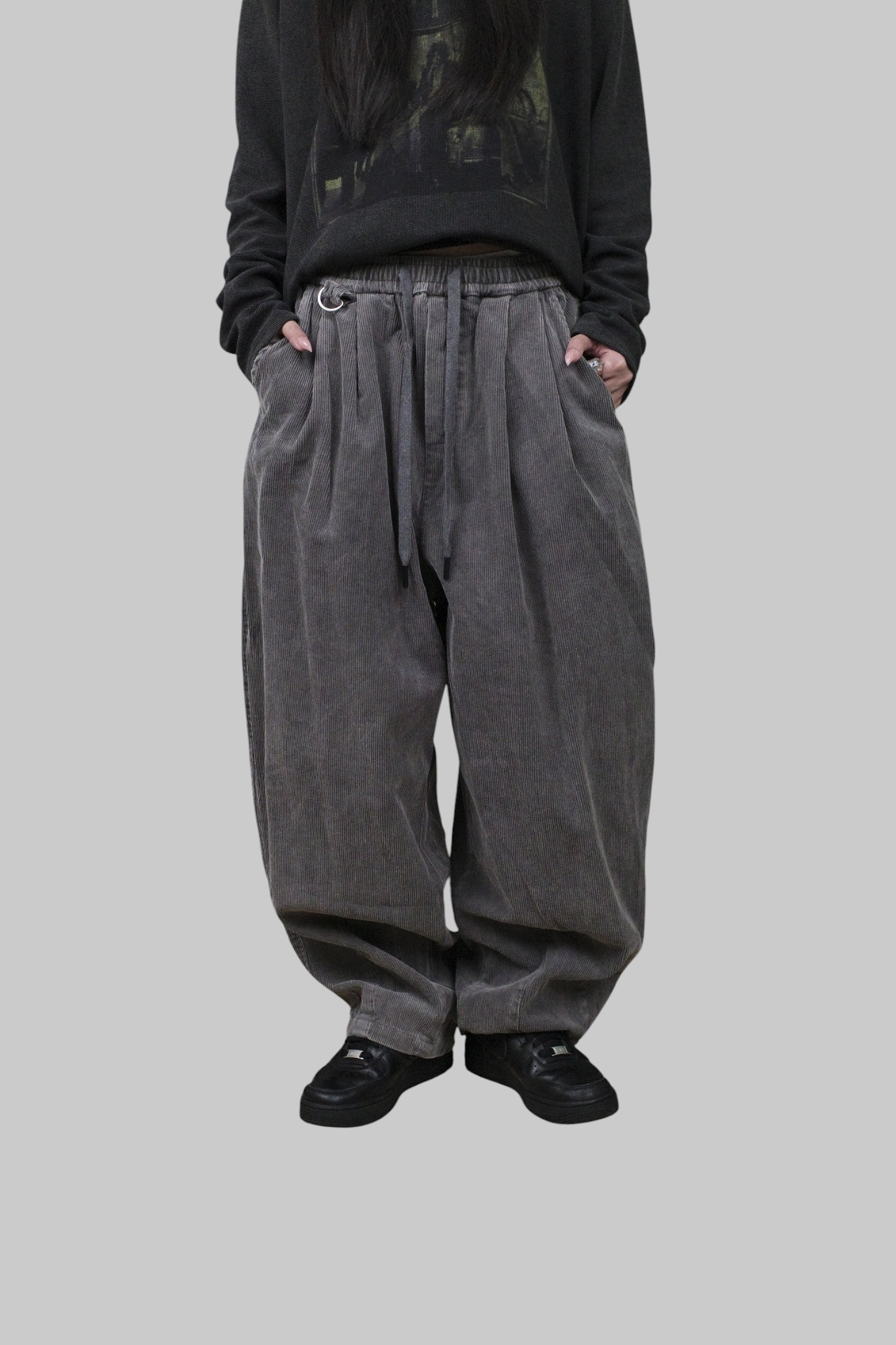 『Always_Good』水洗 燈芯絨 彈性腰圍 闊腿 長褲