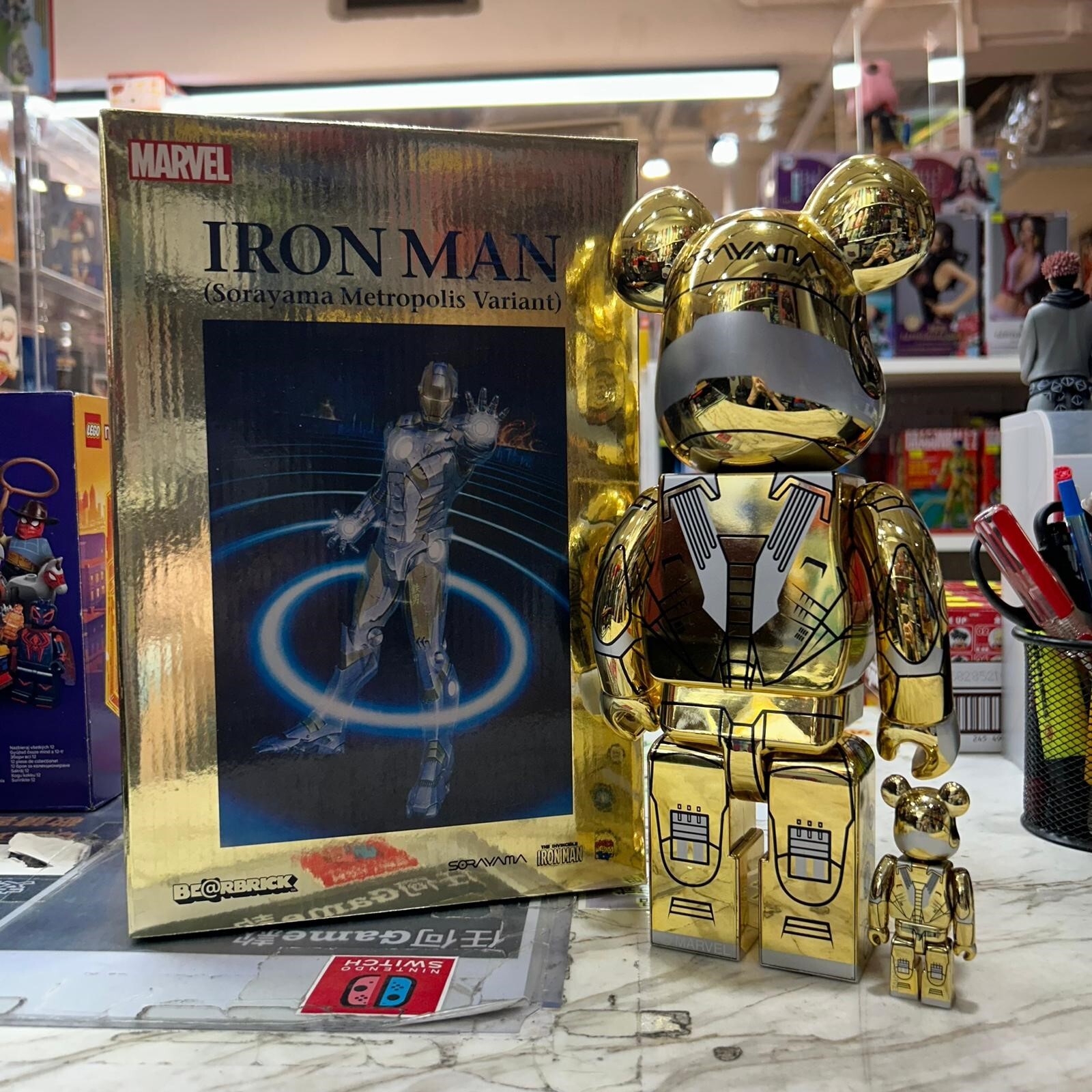 Medicom Toy Be@rbrick Iron Man (Sorayama Metropolis Variant) Gold 100% & 400% (開封品,介意者請勿下單,不設退換)