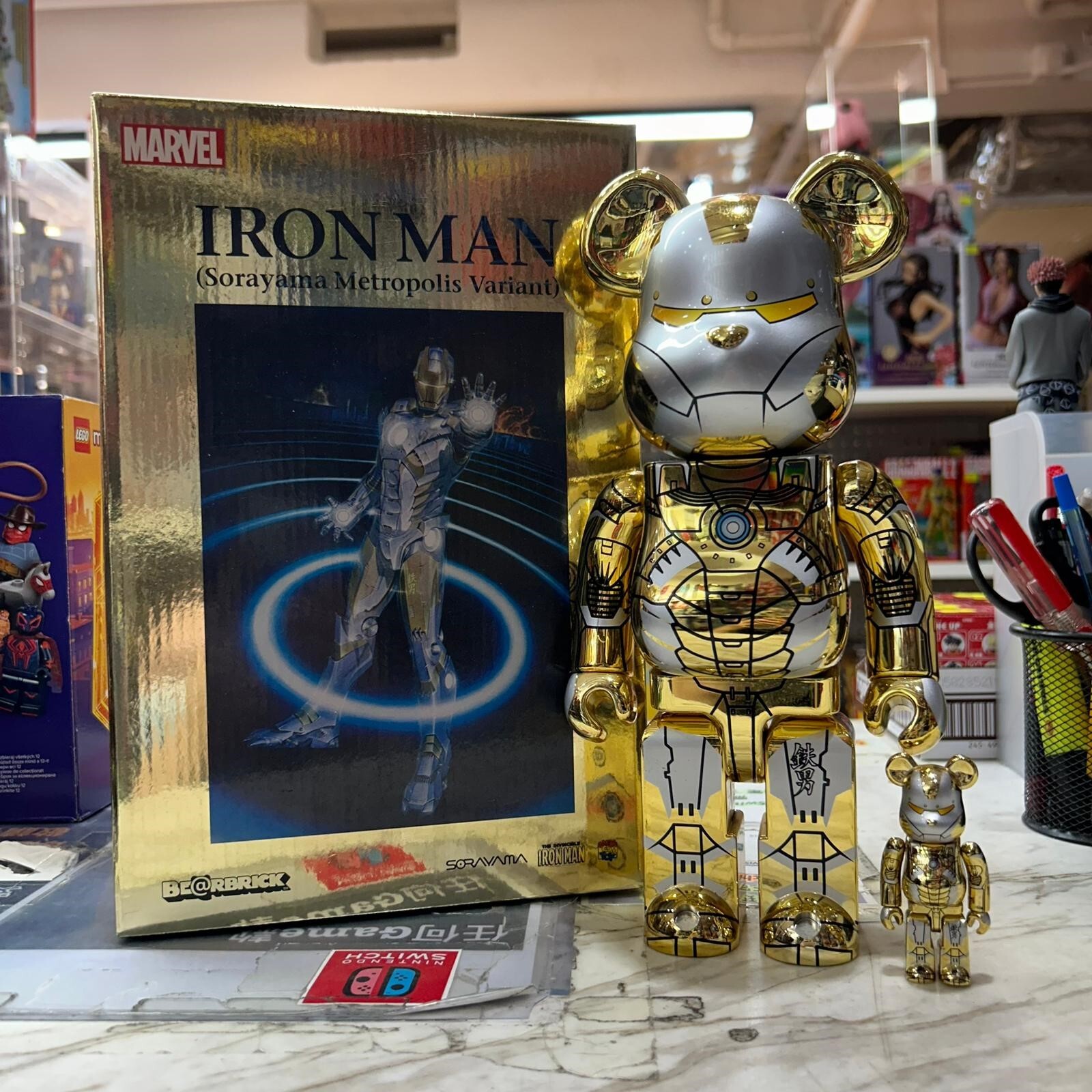 Medicom Toy Be@rbrick Iron Man (Sorayama Metropolis Variant) Gold 100% & 400% (開封品,介意者請勿下單,不設退換)