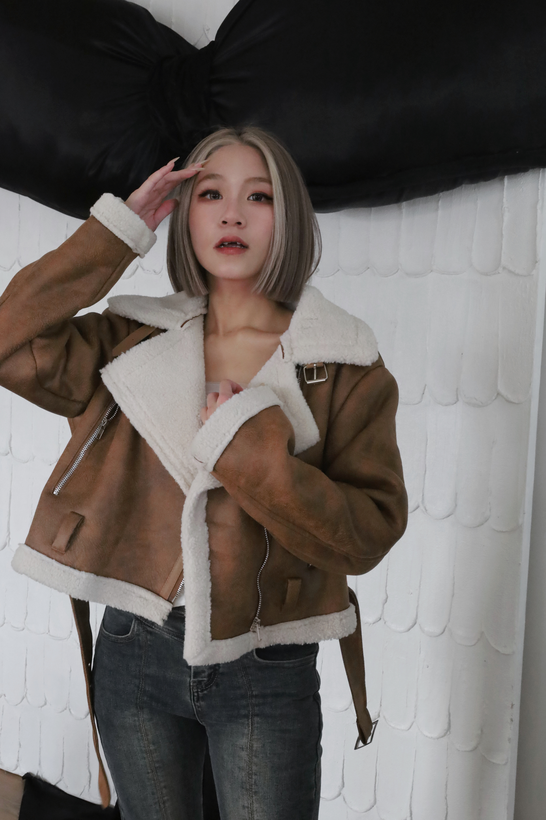 羊羔毛麂皮騎士外套