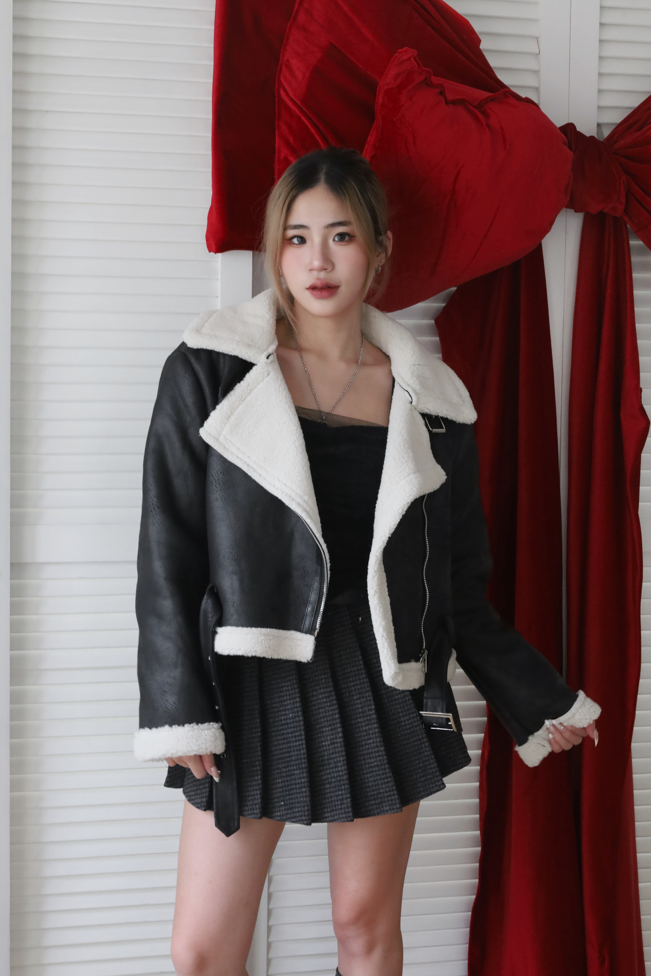 羊羔毛麂皮騎士外套