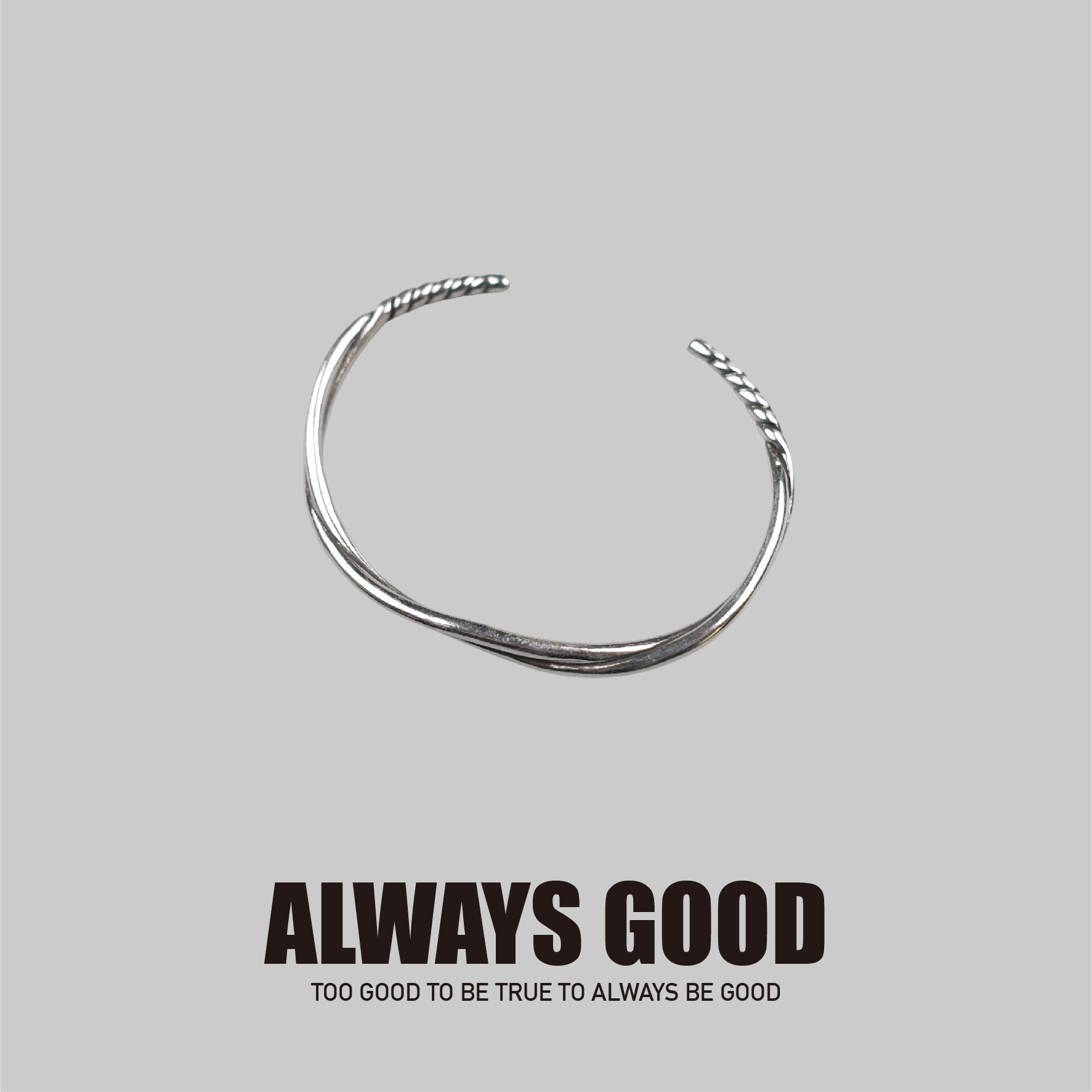 『Always_Good』雙環螺旋 開口 鋼鍍銀 手環