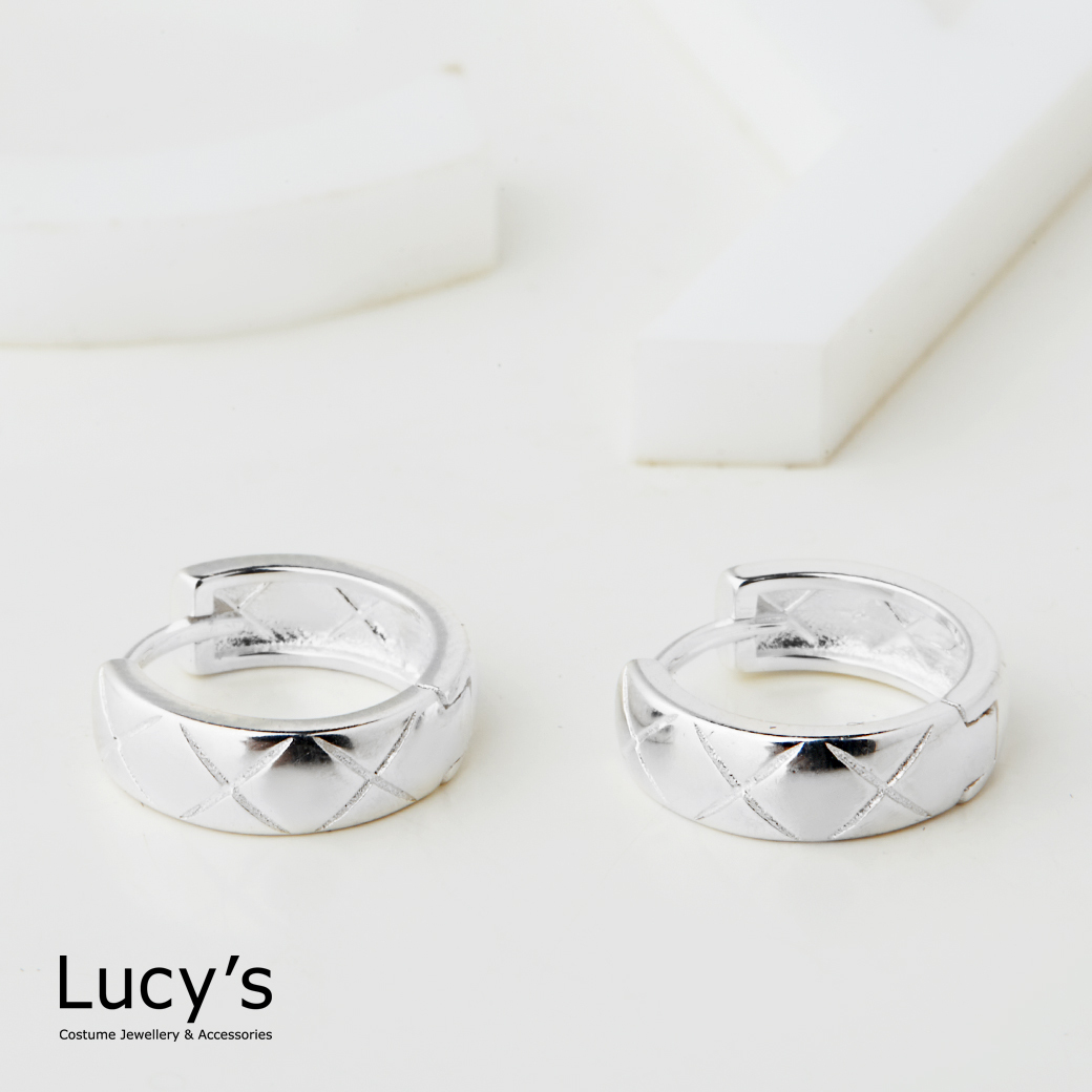 925純銀 交叉線條 易扣耳環 (80614)