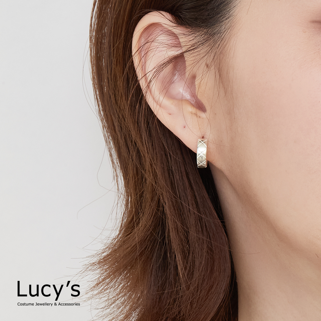 925純銀 交叉線條 易扣耳環 (80614)