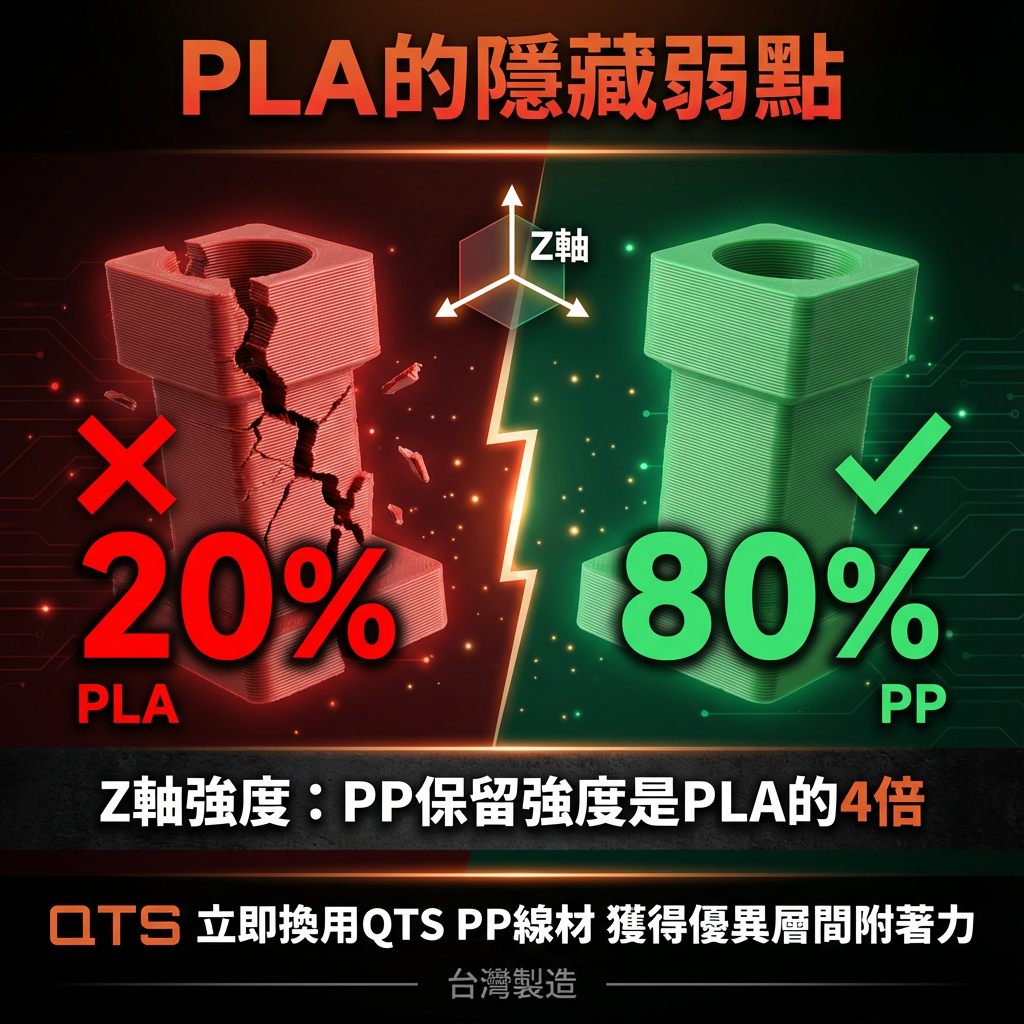 QTS PP 線材 - 耐酸鹼腐蝕 | 耐疲勞活動鉸鍊 | 3D列印耗材