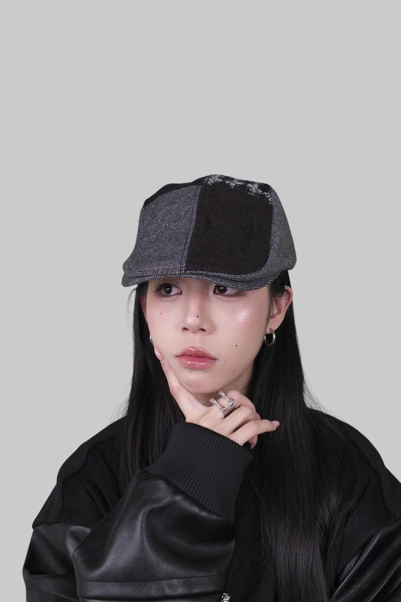 『Always_Good』拼接 花朵 人字紋 刺繡 小偷帽