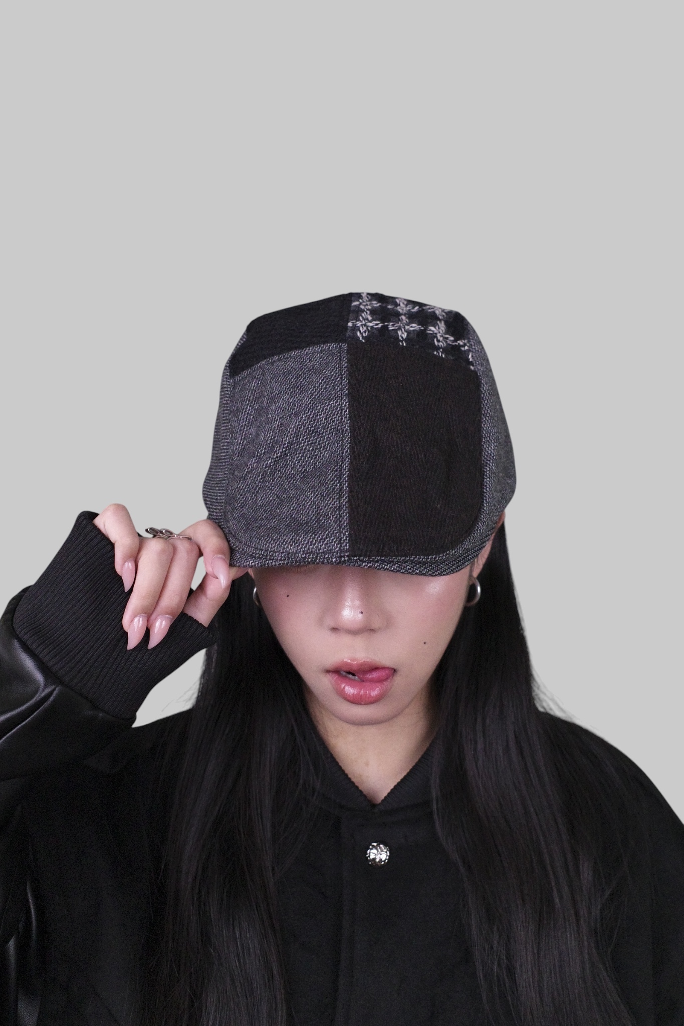 『Always_Good』拼接 花朵 人字紋 刺繡 小偷帽