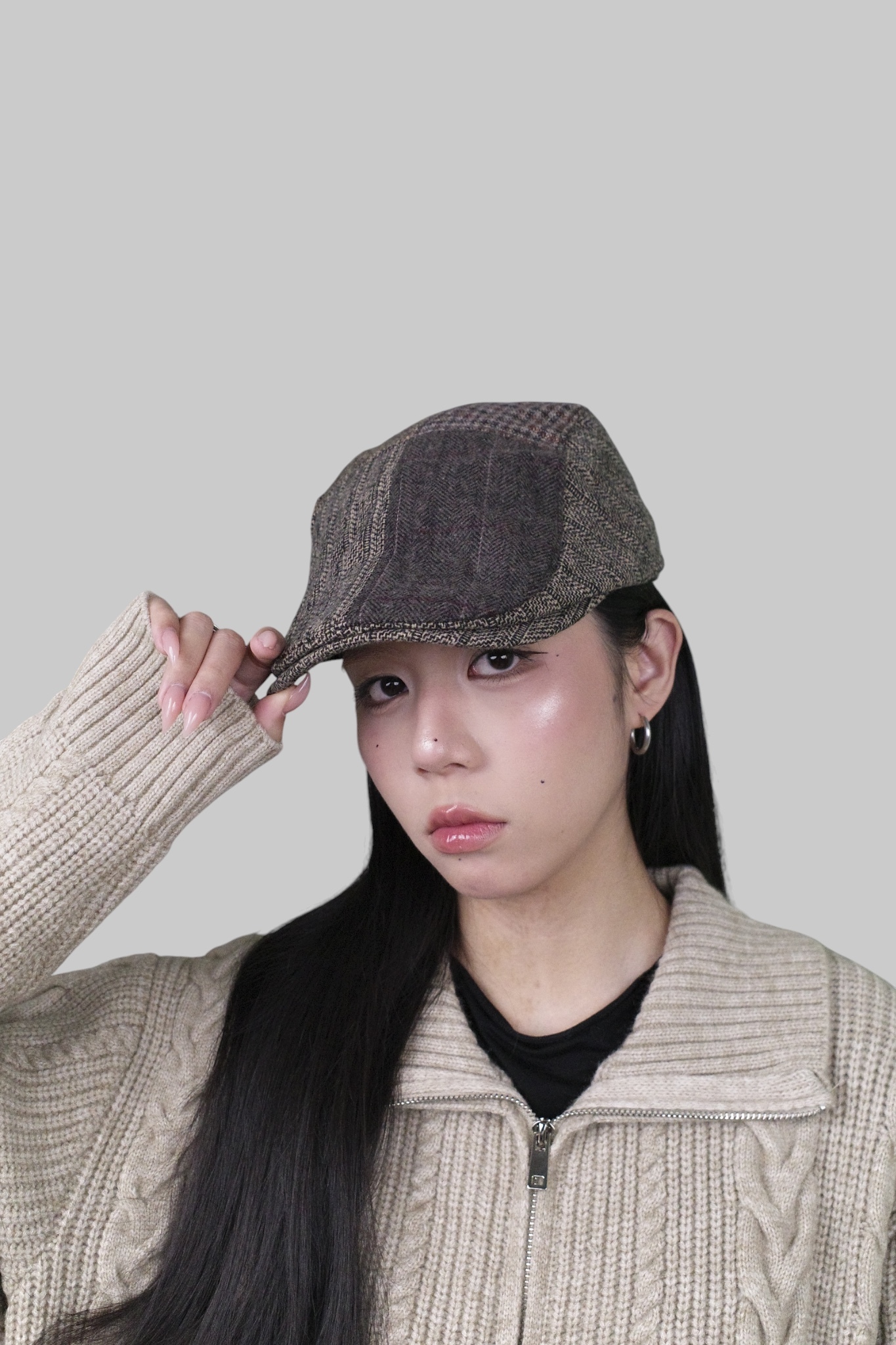 『Always_Good』拼接 格紋 人字紋 刺繡 小偷帽