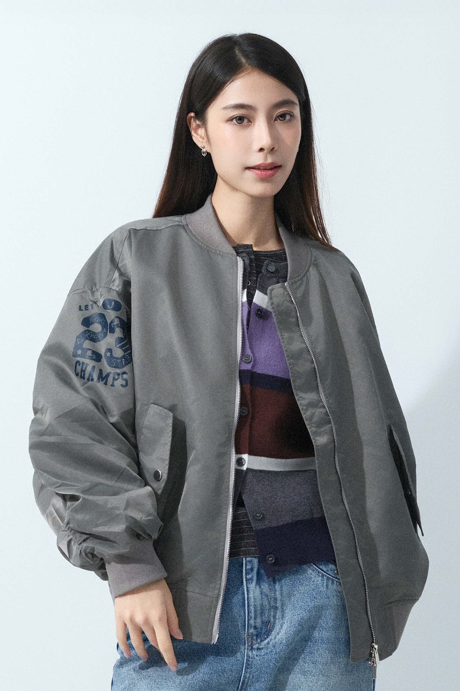 拼接印花oversize飛行外套（預購產品）