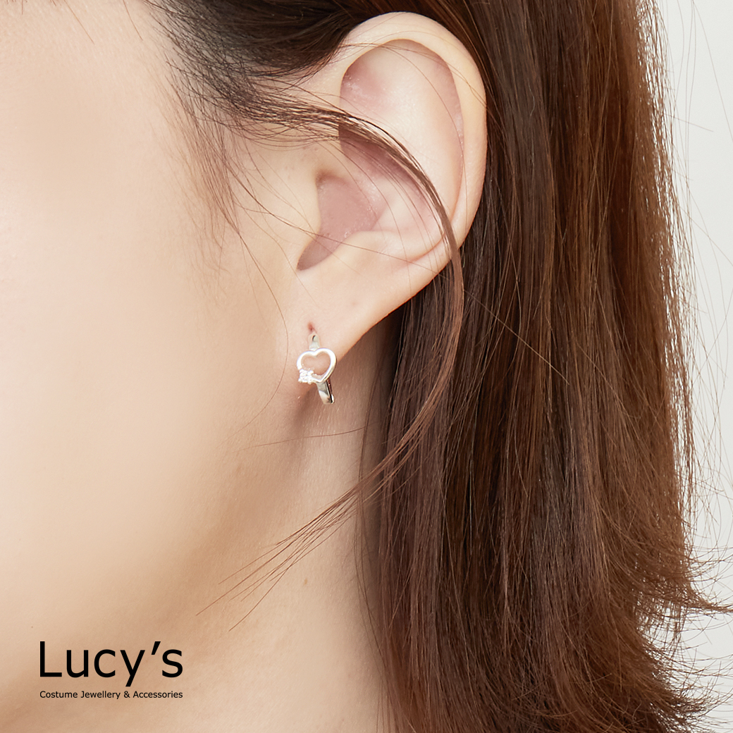 925純銀 愛心光點 易扣耳環 (126622)