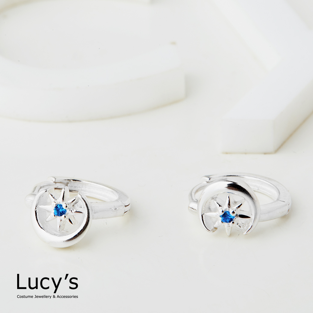 925純銀 藍色月光 易扣耳環 (126658)