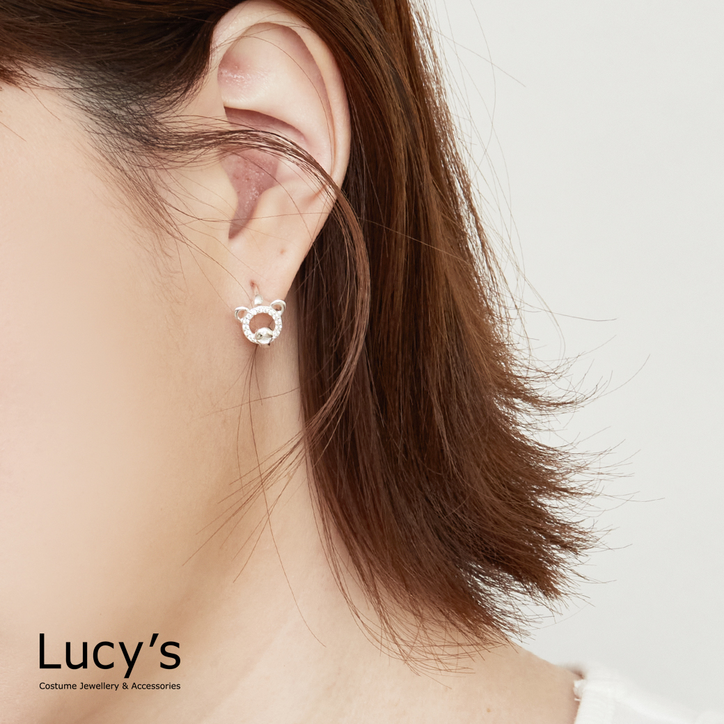 925純銀 小熊面具 易扣耳環 (126615)