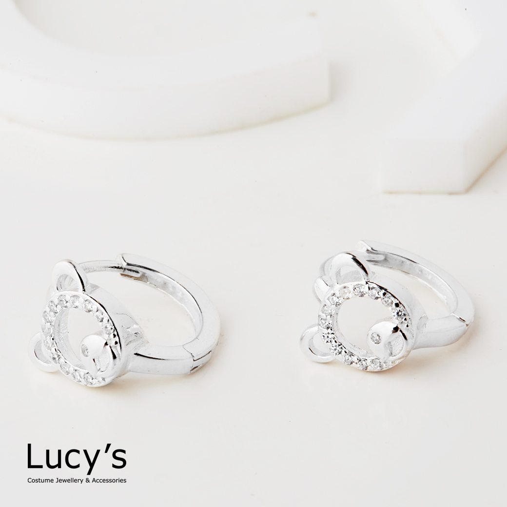 925純銀 小熊面具 易扣耳環 (126615)