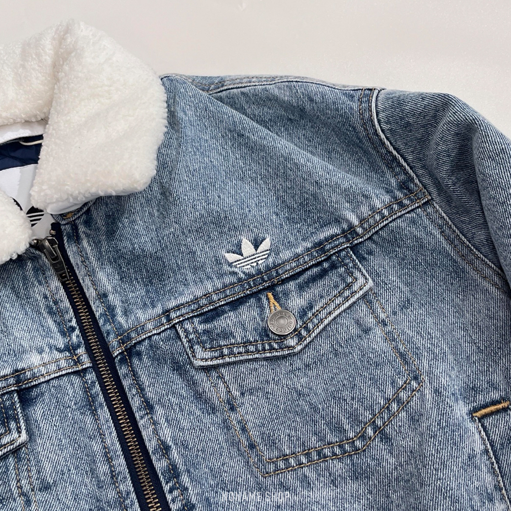 ADIDAS ORIGINALS FW25 翻領 毛毛 保暖 丹寧 牛仔 外套 (女款)