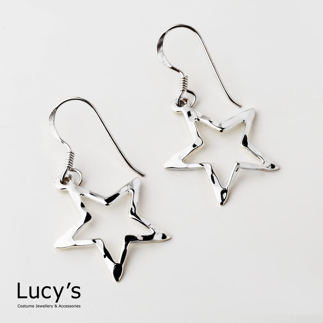 925純銀 壓紋星型 耳勾耳環 (126690)