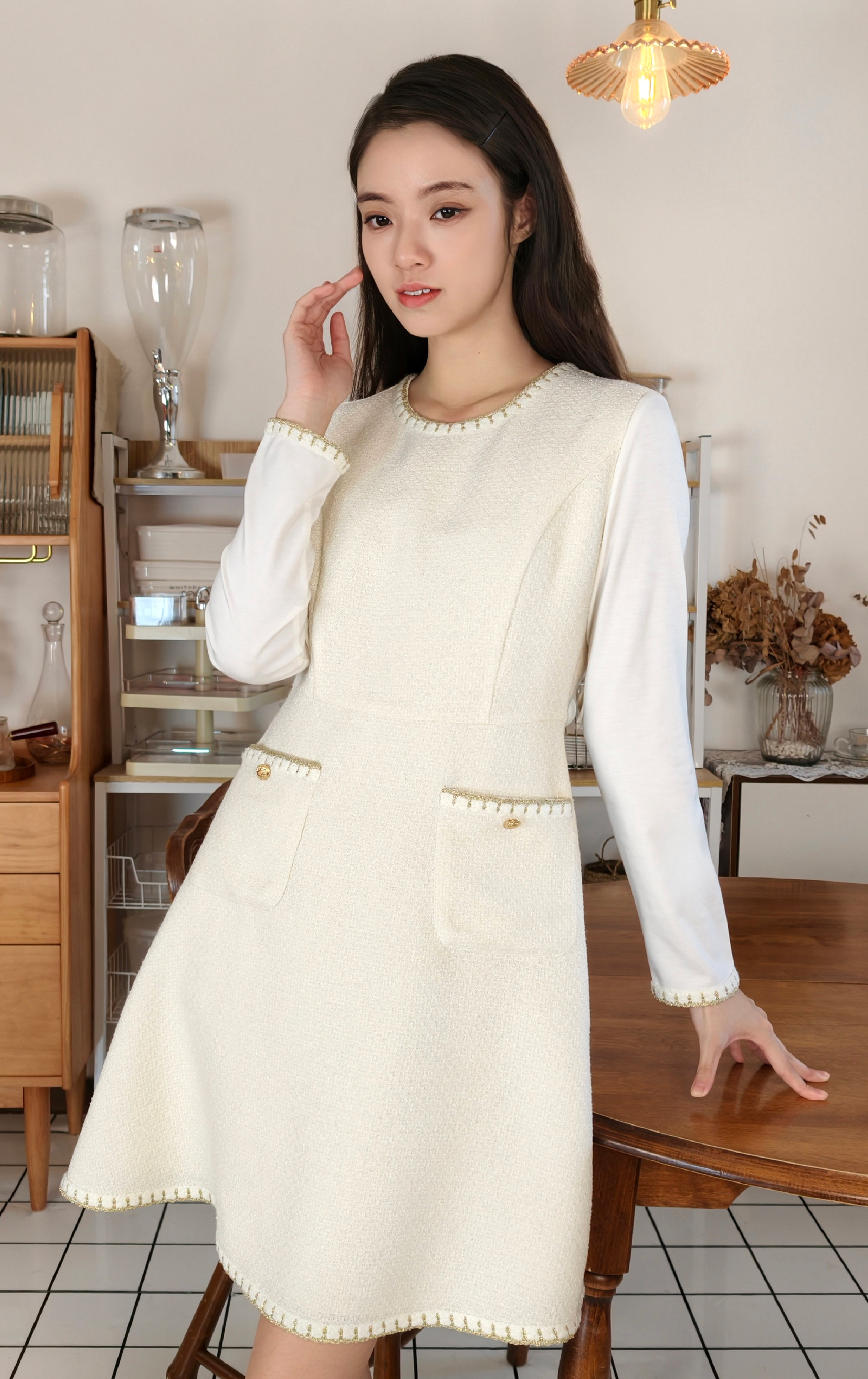 圓領拼接連身裙 OP0584