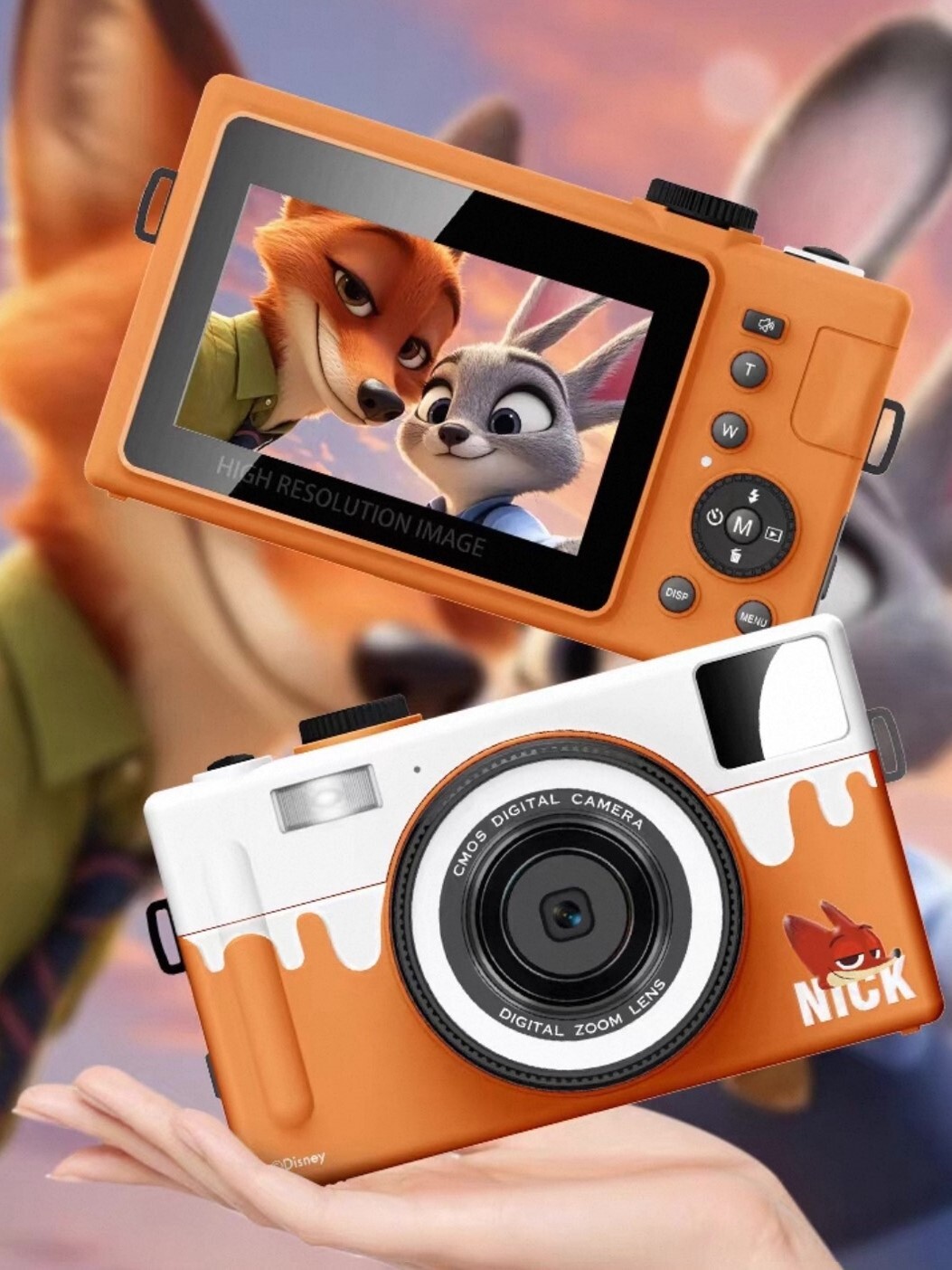 Officially licensed Disney animated characters CCD digital camera with retro filters and fill light.
