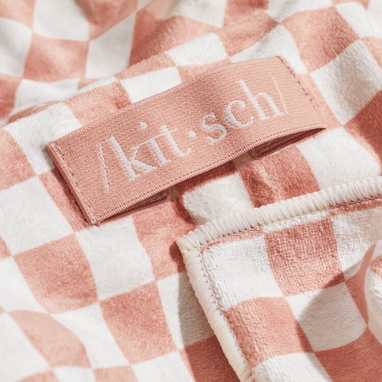 美國 Kitsch 專業快乾包髮巾 格紋 加大版 粉白