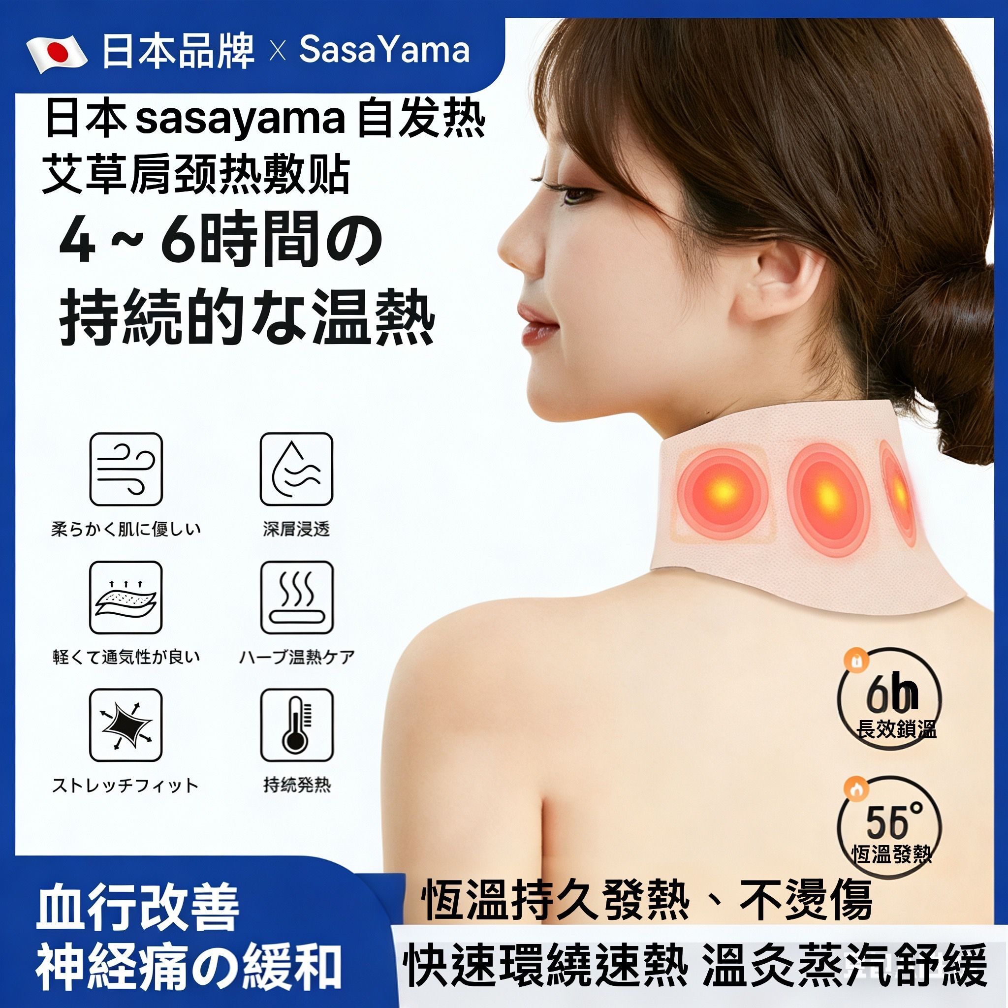 S20655 低頭族救星！日本sasayama自发热艾草肩颈热敷贴 （一盒5片）​