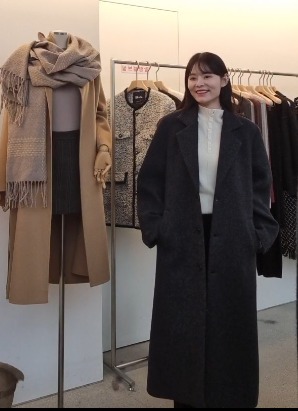 JU5405 深灰羊毛排扣中長款大衣 *特價*